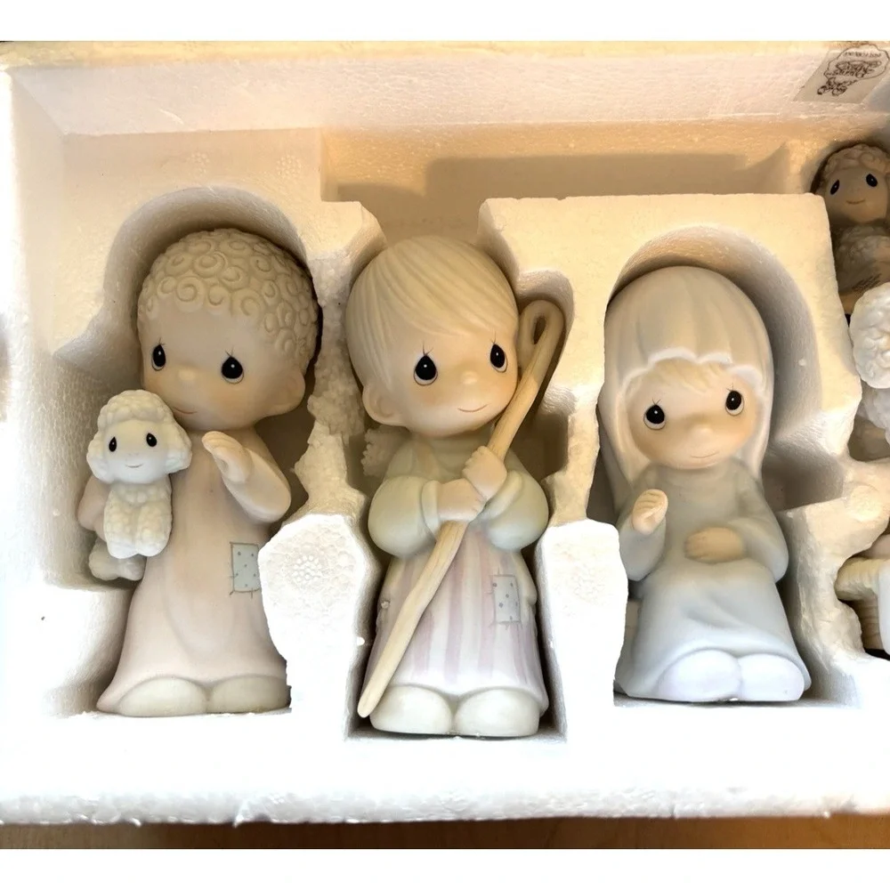 Vtg Precious Moments Nativity Come Let Us Adore Him 9 Piece Bisque 1986 READ